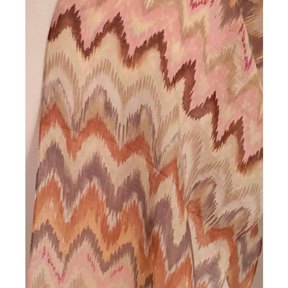 Echo 100% Silk Scarf Chevron Zigzag Print Pink Brown Orange Oblong